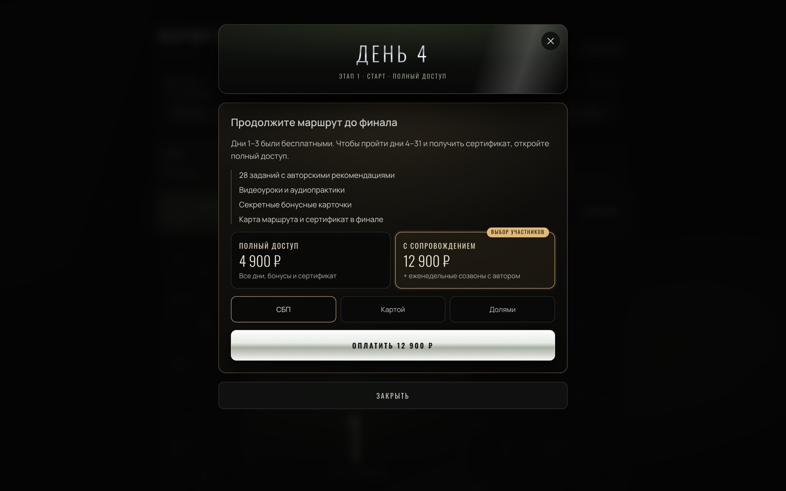 Оплата внутри программы после бесплатных дней